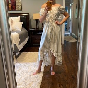 Indulge in style striped dress long sz L NWT